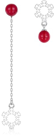 Zolkamery Weihnachten Damen Ohrringe Hängend, 925 Sterling Silber Asymmetrische Schneeflocken Ohrstecker mit Rot Perle, Weißgold Ohrstecker für Frauen Mädchen, Hypoallergen Ohrhänger zum Weihnachten