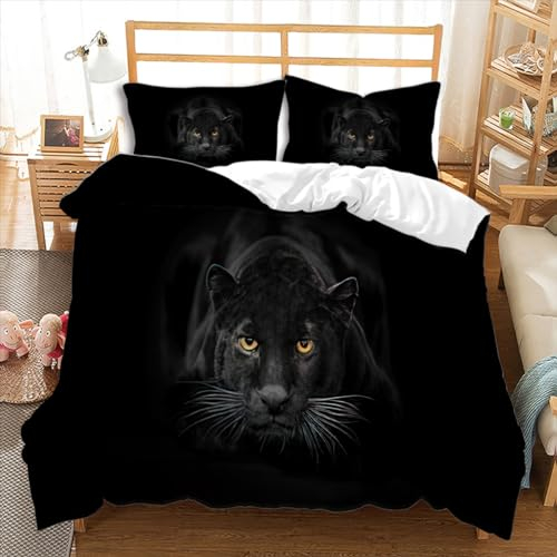 CTQTZ Black Panther Bettwäsche-Set für Kinder 135x200 Löwe 3D-Wildtiere Kinder bettwäsche Bettbezug und Kissenbezug 80x80cm Schwarz Bettbezug mit 1 Kissenbezug