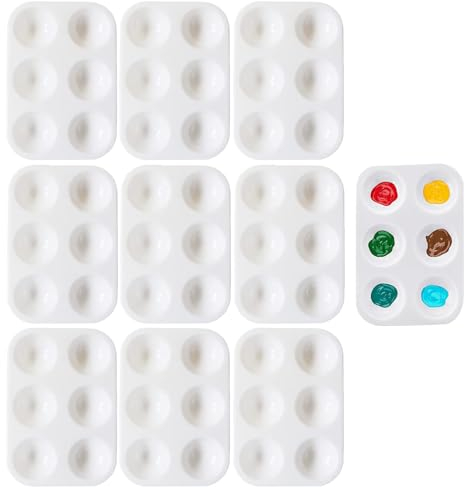 10 bandejas de pintura blanca de 6 pozos, mini paleta de pintura, paleta de acuarela, bandeja de pintura de plástico, pintura de plástico rectangular para acuarela, acrílico y óleo, pintura artística