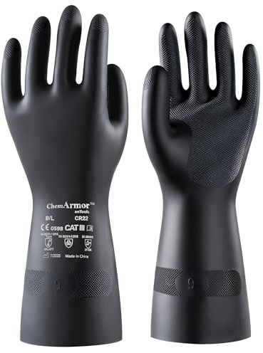 AnTools 2 Pairs Heavy Duty Rubber Safety Work Gloves, Chemical Resistant Latex Gloves for Cleaning, Acid & Alkali Protection, Hazmat Use, Black, X-Large