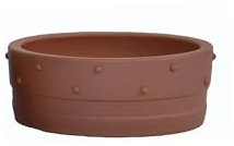 Bonsaischale Keramik klein Trommelschale unglasiert 12cm Durchmesser 4,5cm Höhe mit Drainage und Manufakturstempel - Ziegelrot
