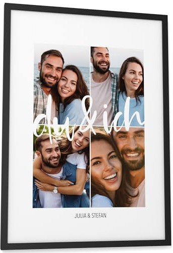 Papierschmiede® DU UND ICH personalisiertes Bild mit Fotos - A3 im Bilderrahmen - Geschenke für Frauen - Geschenke für Männer - Personalisierter Fotodruck Paare Partner Weihnachten Valentinstag