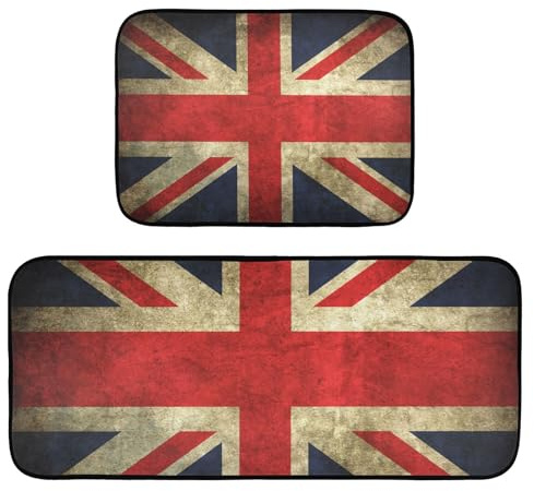 2-teiliges Küchenteppich-Set, schöne britische Flagge, Union-Jack-Küchenmatte, rutschfest, waschbar, Flurläufer, Dekoration für Küche, Bodenmatte