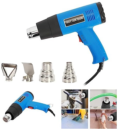 Heat Gun 2000w, Professional Hot Air Gun Kit, 4 Nozzles, Dual Temperature Settings 300℃~500℃ and Overload Protection, Heat Gun for Crafts, Shrink, Wrapping, Paint Removing (Blue)