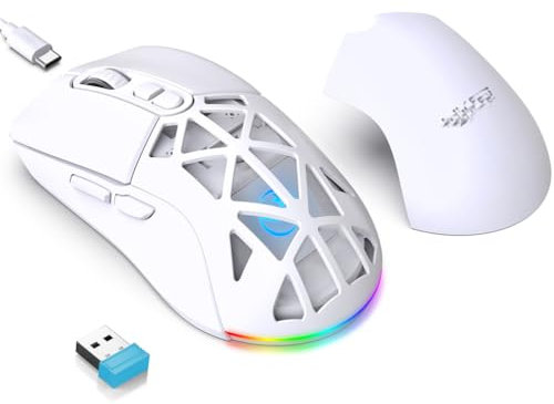 LiLiTok Gaming Mäuse Kabellose Maus Bluetooth 5.1 Mäuse, 2.4G RGB Maus 4800DPI 650MAH Wiederaufladbare Gaming Mäuse fü PC Computer, Laptop, Mac OS (Weiß)