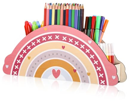FAOKZE Schreibtisch Organizer Regenbogen Stiftehalter kinder Schreibtisch Büro Organizer Holz Stifte Organizer Stifteköcher Stifthalter für Home Office Desktop Lagerung Briefpapier Zubehör Organizer
