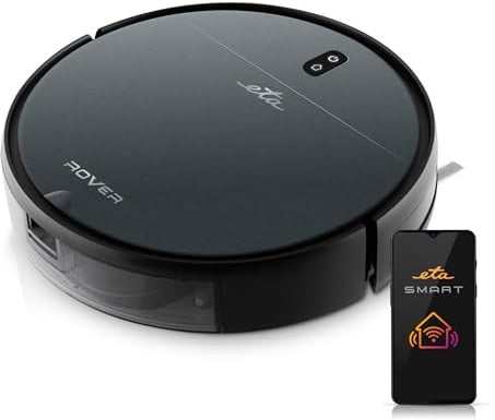 ETA Saugroboter Rover I 2in1 I Roboterstaubsauger I bis zu 110 Min Laufzeit I Schlank 7.7.cm I Smart APP I Digitaler Motor I 4 Reinigungs Modi I Mopp Aufsatz I Alle Boden Teppichen I Anthrazit