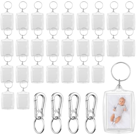 DAKLUNAR Lot de 30 porte-clés pour photo, en acrylique, photo des deux côtés, image vierge pour anniversaire, anniversaire, bricolage, cadeau de famille, amis, 5,5 × 4, transparent, konventionell