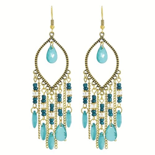 fdsmall Ohrringe Faux Feder Ohrringe Bohemian Fringe Tassel Long Drop Dangle Earrings Jewelry Long Vintage Dangle Earrings for Women's (Blue 3)