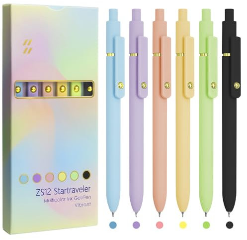 UIXJODO Farbstifte, 6 Stück, bunte Stifte, feine Spitze, glattes Schreiben, 0,5 mm, farbige Tinte, Gelstift für Tagebuch, Notizen, Planer, Schulbedarf, Geschenke für Krankenschwestern, Lehrer (6 Stück