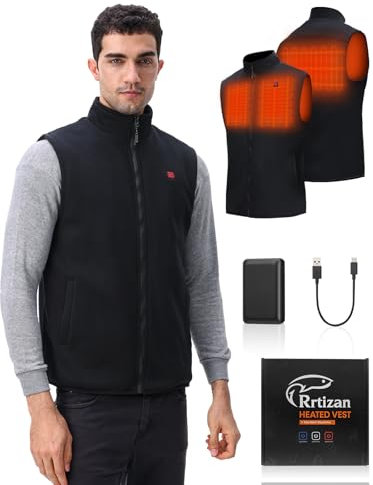 Rrtizan Heated Vest for Mens with Power Bank, Heated Gilet with 3 Temperature Levels and Heat Sheets, Knitted lining, Sleeveless Electric Heated Jacket, Washable Heated Body Warmer for Outdoor