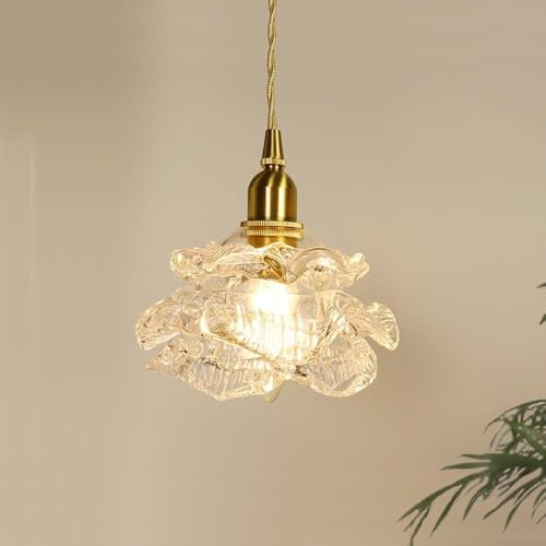 Lampadari a sospensione in vetro a forma di fiore, lampada a sospensione da soffitto con petali di rosa anticati, piccolo lampadario moderno nordico, for sala da pranzo, tavolo da cucina, isola, lavan