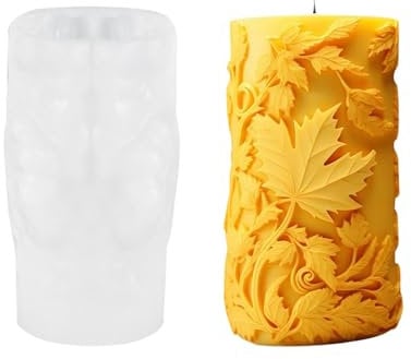 Candle Moulds for Candle Making, Silicone Leaf Pattern Mold for Crafting Baking, Cylindrical Soap Moulds for Soap Making Resin Art Creation DIY Crafts