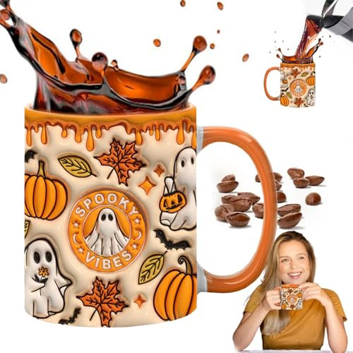 Eevhrqw Halloween Tasse,Halloween Mug,mug Halloween,Tasse À Café Fantôme,Tasse Citrouille,mug Fantome,350ml Tasse À Café Halloween Ghostface Mug,Tasse À Café en Céramique Cadeau Unique pour Les Amis