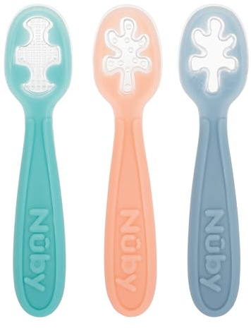 Nuby Ensemble de premières cuillères pour bébé - Silicone - Facile à saisir et tenir - 3 Pack - 6 plus Mois