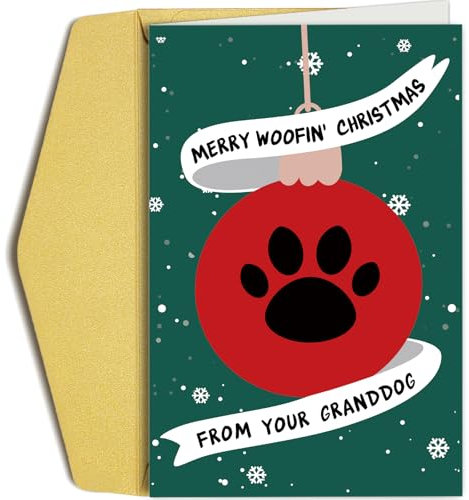 Oamiolek Lustige Weihnachtskarte für Hund Oma Opa, Humorvolle Weihnachtskarte von Enkelhund, Hund Oma Opa Weihnachtskarte, Frohe Woofin Weihnachtskarte von Ihrem Enkel