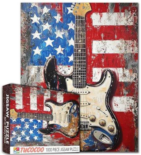 Graffiti American Flag Jigsaw Puzzles for Adults 1000 Pieces,Electric Guitar Musical Instrument Jigsaw Puzzle Art 20 x 27 in DIY Puzzles for Home Decoration Family Puzzle Perfect for Game Nights