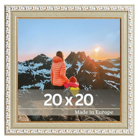 VictoR antiker - kunstvoller Fotorahmen „Chagall“ in Beige Gold - 20x20 cm Deko Bilderrahmen Vintage - geeignet für Urkunden - Bilderrahmen Quadratisch - Bilderrahmen Beige 20x20 - Barock