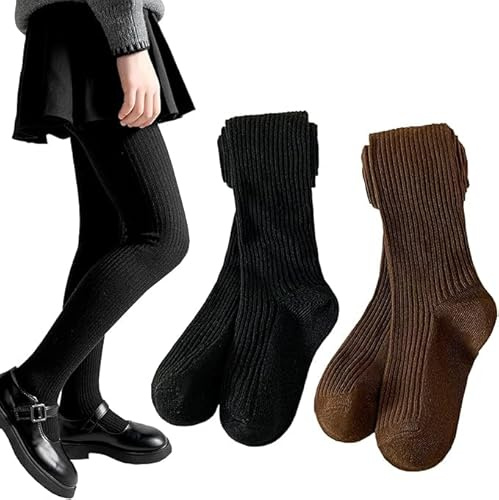 Silkglory Collant Hiver Fille Collants pour Filles - Leggings Tricotés Classiques et Bodysuit Doux et Chaleureux - Ensemble 2 Pièces d'hiver, Collants de Danse Pieds