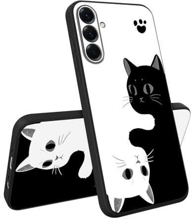 HopMore Handyhülle für Samsung Galaxy A16 4G / 5G Hülle Schwarz Silikon Case mit Muster, Ultra Dünne Weiche TPU Schutzhülle Slim Handytasche Stoßfest Cover für Samsung A16, Schwarz-Weiße Katze
