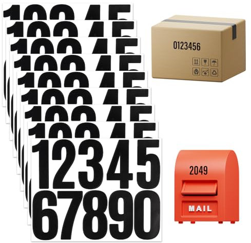 9 Sheets/90Pcs Mailbox Numbers Stickers, 3 Inch Self Adhesive Number Stickers Waterproof Vinyl Black Number Decals Address Signs for Mailbox Cars Boats Window Apartment Door Residence