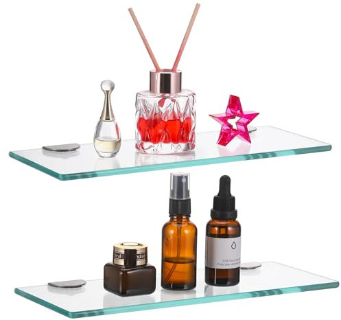 JIZZU 2 Stück Glasregal Badezimmer, Badregal Duschablage Glasablage 30CM, 6MM Dicke Rechteck Regal Glas Badregal für Badezimmer, Schlafzimmer, Küche, Büro