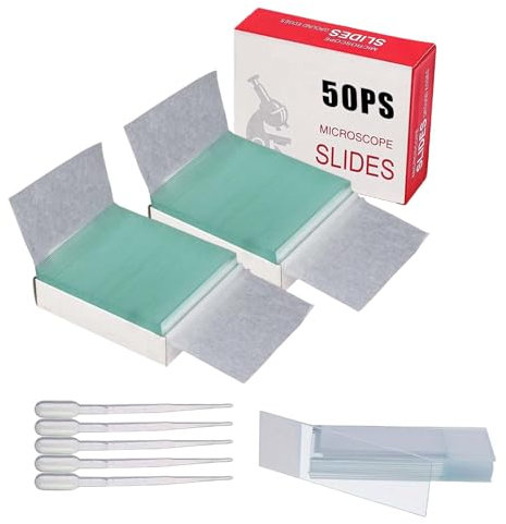 100 pièces Lames de microscope en verre, Accessoires pour microscope, Lames de Microscope, Lame Microscope, Lamelles de microscope, Lames pré-nettoyées, 25,4 x 76,2 mm, dont 5 compte-gouttes