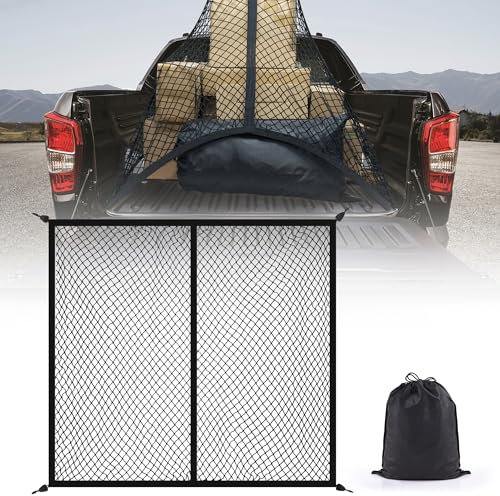 MICTUNING Truck Bed Cargo Net, Elastic Stretchable up to 7ft Mesh Nylon Storage Organizer for Pickup Car Trunk SUV Boat