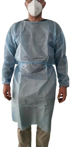 SESCO 10 Stück Einwegschutzmäntel Einwegkittel Einweg Kittel Isolationskittel Besucherkittel OP-Kittel Schutzmantel Schutzkittel PP/PE blau XL