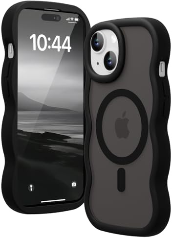 Amzfield Magnetic Case for iPhone 15 Plus/14 Plus, Wavy Translucent, Black | Compatible with MagSafe Wavy Translucent Soft Silicone Shockproof Cute Matte for Girl Women Drop Protection Soft Touch Pretty