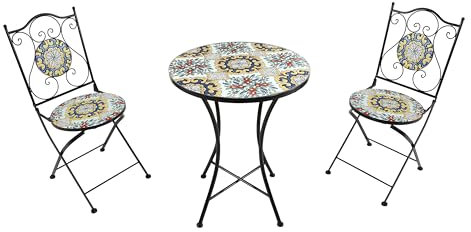 AXI Amélie Bistroset 3-teilig mit Mosaik Design Klassisch Mehrfarbig | Bistrotisch mit 2 Stühlen | Bistro Gartenmöbel Set für Garten/Balkon/Terrasse | Balkonset/Sitzgruppe.