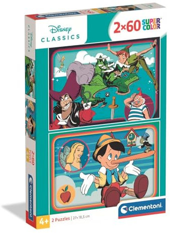 Clementoni Puzzle 2x60 Walt Disney Classic 120 Stücke - für Kindern 4-6 Jahre, Cartoon, Geschenk für Kinder, Made in Italy, 24823