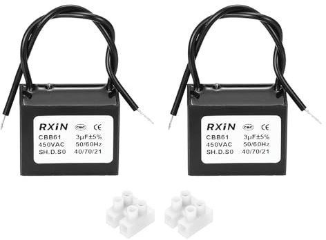 sourcing map 2 Pcs CBB61 Capacitor, 3uF 450V 2-Wire Ceiling Fan Motor Starting Capacitor for Ceiling Fan, Motor Generator, Blower, Exhaust Fan, Black