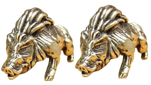 NOLITOY 2stücke Messing Tierfigur Antike Skulptur Wildschwein Statue Kleine Tierform Dekoration Tischdeko Ornament Handwerk Messing Tier Statue