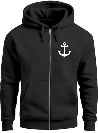 Neverless® Herren Sweatjacke mit Kapuze Print Aufdruck Anker Zipjacke Zip-Hoodie Männer Fashion Maritim Streetstyle
