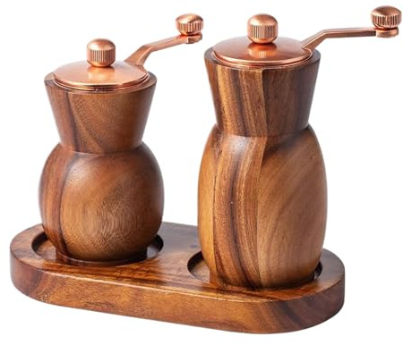 Hogvinnatil Salz- und Pfeffermühle, aus Holz, mit manueller Kurbel und Basis, manuelle Salz- und Pfeffermühle, zum Würzen von Chilibohnen im Apartment, Restaurant, Camping