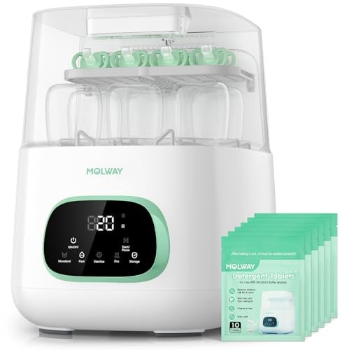 MOLWAY Upgraded Bottle Washer Pro, All-in-One Baby Bottle Washer and Sterilizer & Dryer, Cleaning Machine for Bottles, Pump Parts & Baby Essentials, Effortless Care, Replaces Hand Washing