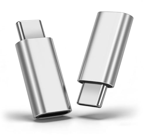 HAUXGOGO Adaptador Compatible con Lightning a USB-C (2 Pack) | Transferencia de Datos 480 Mbps, Carga Rápida de 27W, Carcasa Metálica [No Admite Audio] - Plata