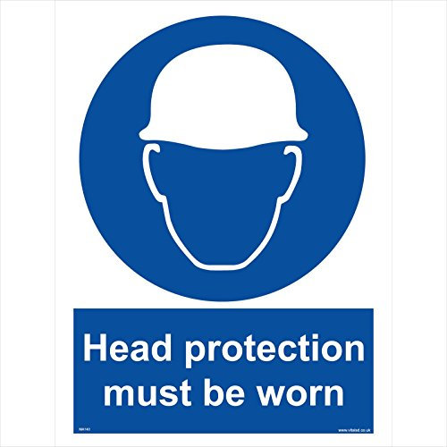 MA140 Head Protection Must Be Worn Sign Safety Helmet Hard hat Construction site 100mm x 150mm Sticker/Sav - White Background