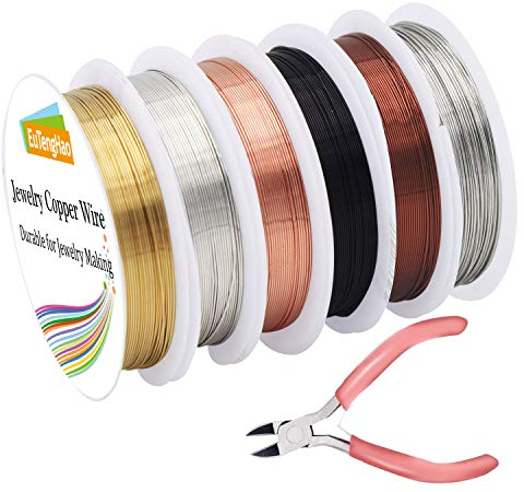 EuTengHao 6 Stück Schmuck-Kupferdraht, Schmuck-Draht für Armband, Halsketten, Bastelarbeiten, Schmuckherstellung, Zubehör (6 Farben, 24 Gauge)