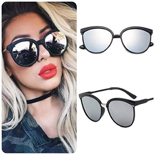 No Name Ltd Oversized Celeb Cateye Sunglasses for Women Ladies Silver Dark Mirrored Cat Eye Vintage Sun Glasses Circle Lens
