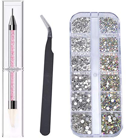 Nagel-Kristalle-Set 1500 Stück Strasssteine für Nägel 6 Größen Glitzersteine, AB Strasssteine Kristall - Edelsteine mit Pick Up Pinzette, Strass Picker Dotting Pen, für Nägel,Kleidung,Handwerk,Gesicht