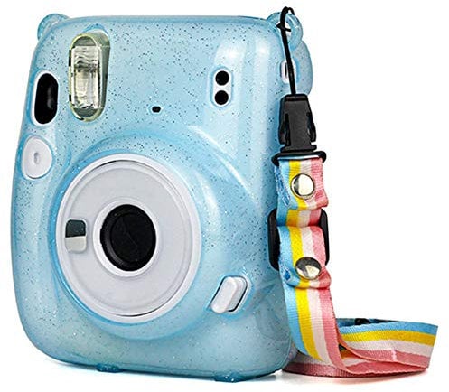 Instant Camera Bag, PVC Protective Case with Adjustable Shoulder Strap for Mini 11(Blue)