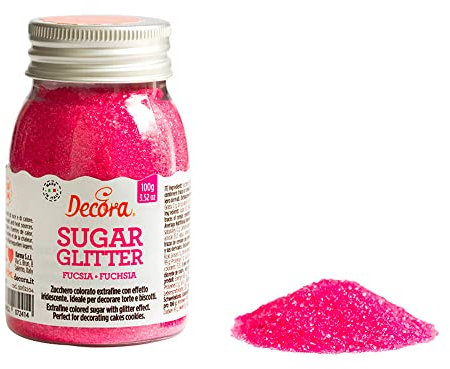 Decora, 9262104 Confezione da 100 G Zucchero Glitterato Fucsia, extra fine, dai colori intensi e brillanti, Made in Italy