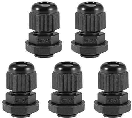 sourcing map NPT1/4 Cable Gland 3mm-6.5mm Wire Hole Waterproof Nylon Joint Adjustable Locknut Black 5pcs