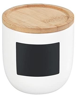 WENKO Aufbewahrungsdose Waia 0,45 l, praktische Vorratsdose aus hochwertiger Keramik mit Beschriftungsfläche, Bambusdeckel mit Silikonring zur luftdichten Aufbewahrung von Lebensmitteln, Ø 10 x 10 cm