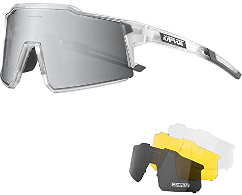 KAPVOE Gafas de Ciclismo Polarizadas con 4 Lentes Intercambiables TR90 Gafas de Sol Deportivas Mujeres Hombres Running MTB Bicicleta Accesorios Plateado Transparente 13