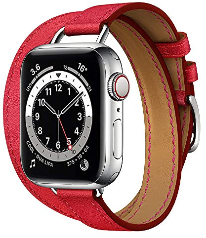 Leder Armband für Apple Watch Armband 38mm 40mm 41mm 42mm 44mm 45mm 46mm Damen Herren,Echtes Lederband Double Tour Slim Band Norraw Ersatzarmband für iWatch Series 10 9 8 7 6 5 4 3 SE 2nd