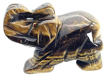 Fekuar Handgeschnitzte Tigerauge Stein Elefant Statue, Heilkristall Tierfigur Carfts Sammlerstück Dekor 5,1 cm