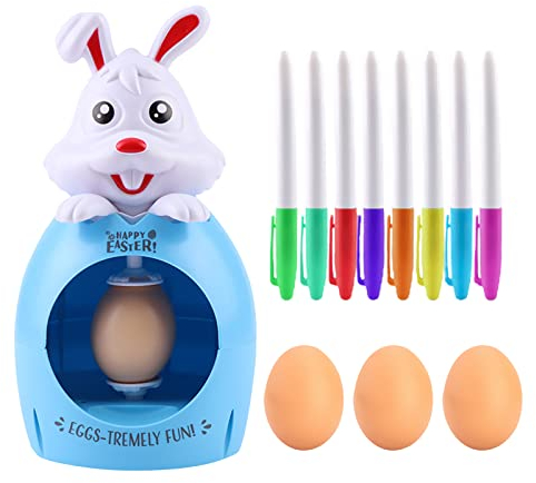 WINARA EggMazing Osterei-Dekorateur-Set, batteriebetriebene Drehmaschine, Osterei-Wirbel, Partyzubehör, 3 Eier und 8 schnell trocknende Marker
